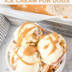 Scoops of homemade peanut butter banana ice cream for dogs in a bowl.