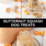Homemade butternut squash dog treats ingredients and the treats on a plate.