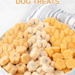 Three flavors of homemade frozen apple dog treats in a serving dish.