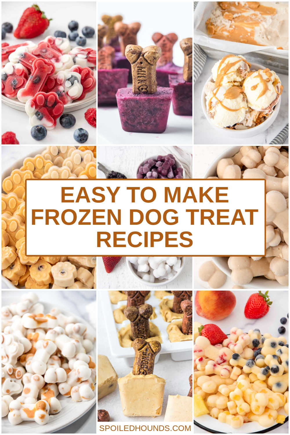 Homemade frozen dog treats, pupsicles, and ice cream for dogs.