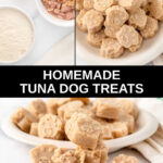 Homemade tuna dog treats ingredients and the treats on a plate.