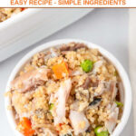 A bowl of homemade mackerel dog food with quinoa and veggies.