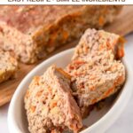 Slices of homemade pork and apple meatloaf for dogs in a small bowl.