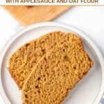 Two slices of homemade pumpkin bread for dogs on a small plate.