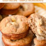 Three homemade banana muffins for dogs on a plate.