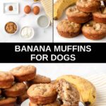 Homemade banana muffins for dogs ingredients and the baked muffins.