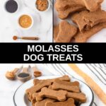 Homemade molasses dog treats ingredients and the baked treats.