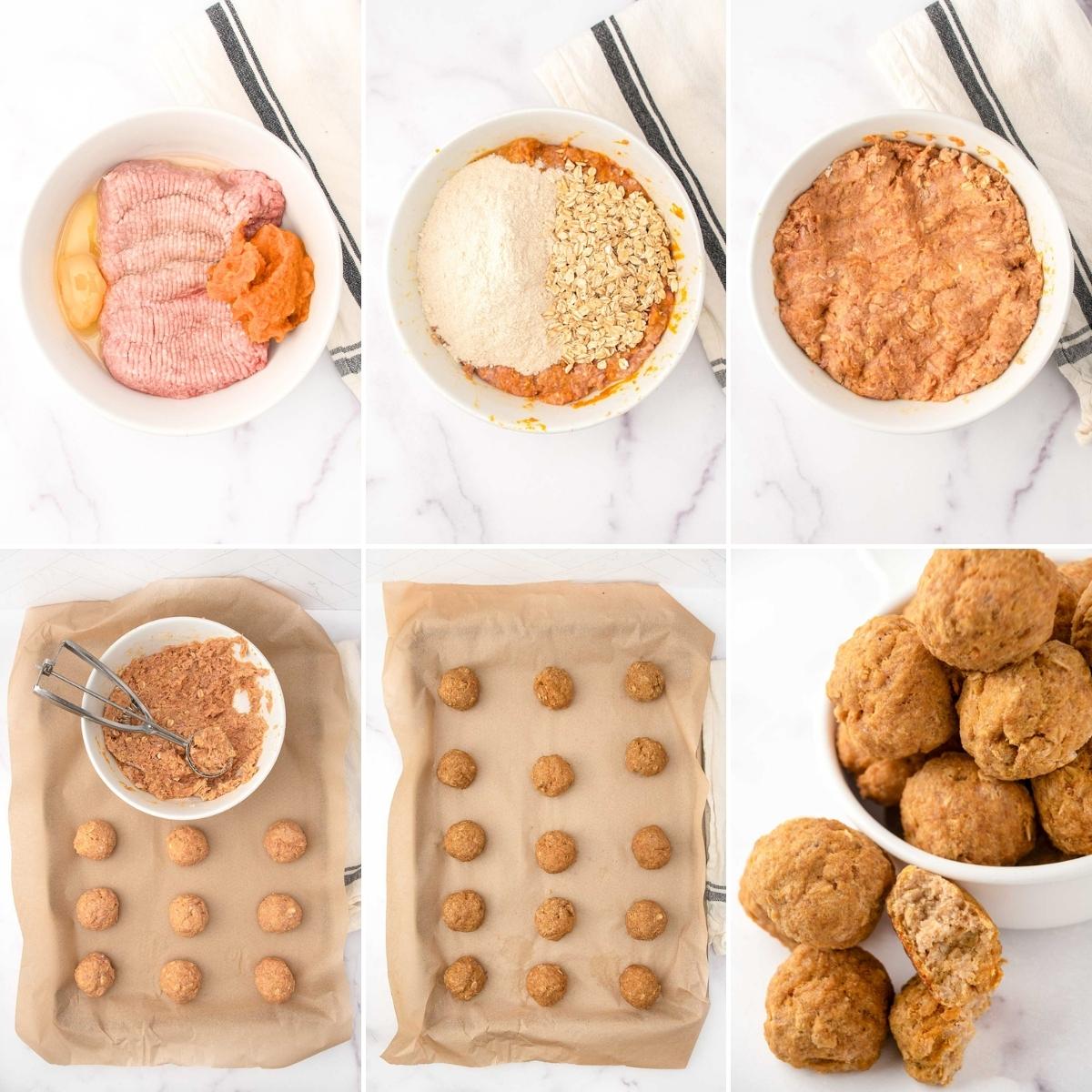 Making turkey pumpkin meatballs for dogs.