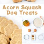 Paw-shaped homemade acorn squash dog treats and the ingredients for them.