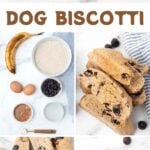Homemade dog biscotti plain and dipped in carob and the ingredients for them.