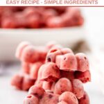 A stack of homemade bone-shaped frozen cranberry dog treats.
