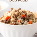 A small bowl of homemade lamb and barley dog food.