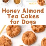 Homemade honey almond tea cakes for dogs ingredients and the cakes on a plate and platter.