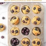 Homemade blueberry muffins for dogs in a muffin pan and fresh blueberries.
