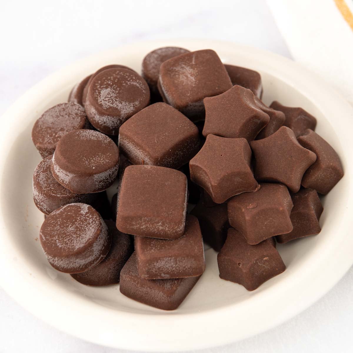 Homemade carob peanut butter candy for dogs.