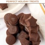 A pile of carob peanut butter candy for dogs and a kitchen towel.