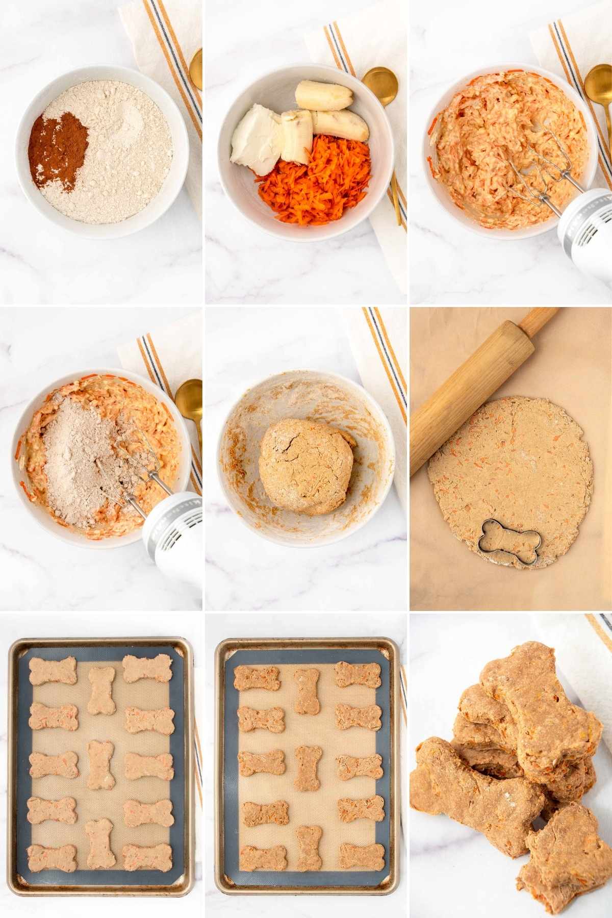Making carrot cake dog treats.