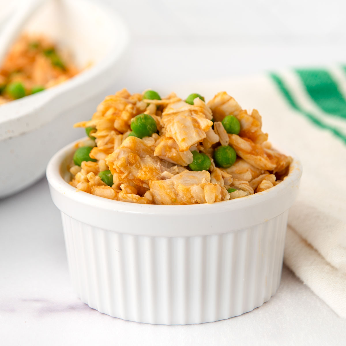 Homemade chicken and pumpkin dog food in a small bowl.