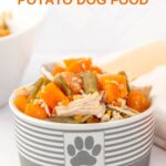 Chicken, sweet potato, and green bean dog food that was cooked in a slow cooker.