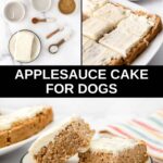 Ingredients for a homemade applesauce cake for dogs and the cream cheese frosted cake.