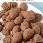 Homemade Easter carob candy eggs for dogs on a plate.