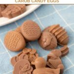 Homemade no-bake Easter candy for dogs in various shapes.