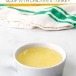 A bowl of homemade bone broth for dogs.