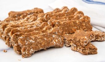 Homemade brewer's yeast dog treats made with oats and applesauce.