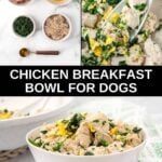 Ingredients for a chicken breakfast bowl and the cooked and served meal.