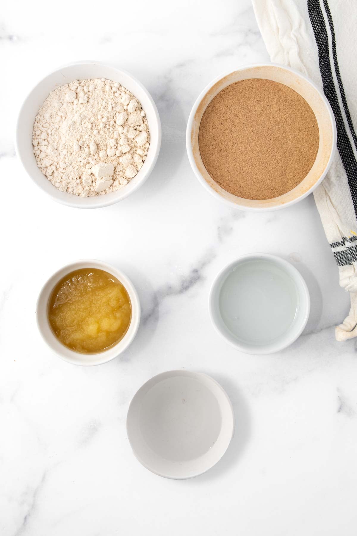 Cricket protein powder, oat flour, applesauce, coconut oil, and water.