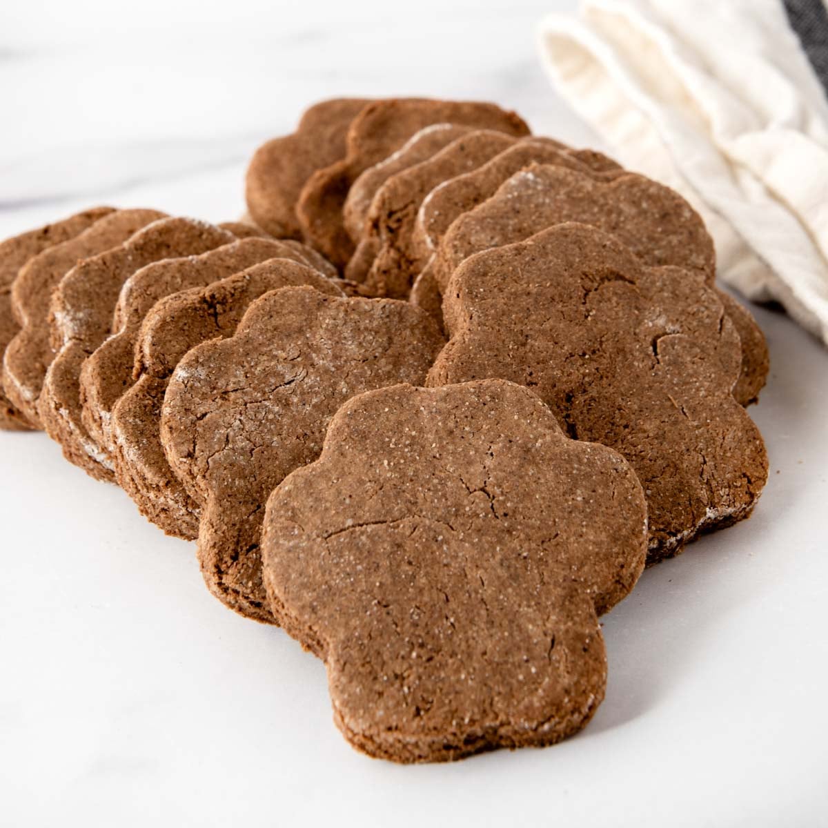 Homemade cricket protein dog treats in paw shapes.