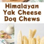 Homemade Himalayan yak cheese dog chews in a bowl, the ingredients, and making it.