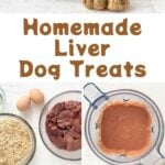 Homemade liver dog treats in a bowl, the ingredients, and making them.