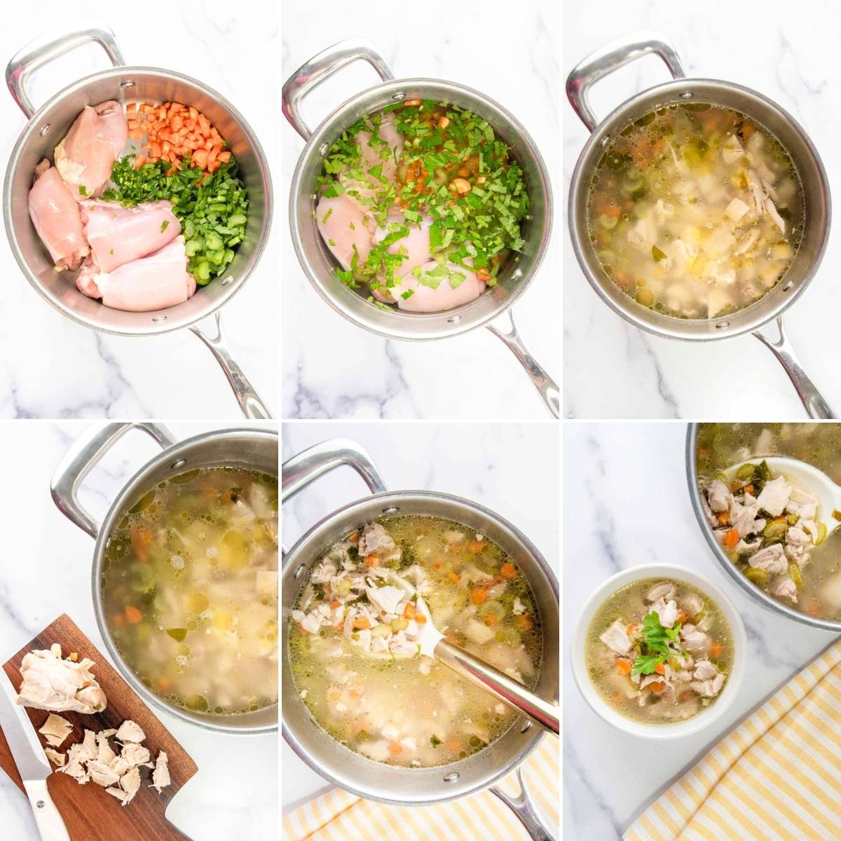 Making chicken and vegetable soup for dogs.