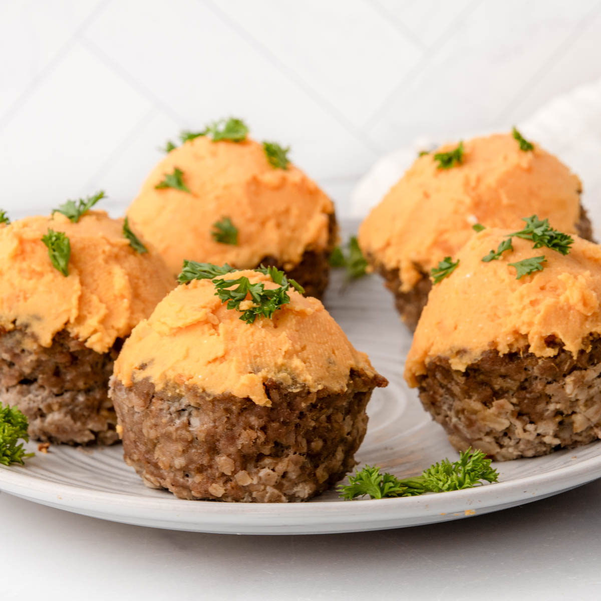 Homemade meatloaf cupcakes with sweet potato frosting.