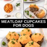 Ingredients to make meatloaf cupcakes for dogs with sweet potato frosting and the pupcakes.