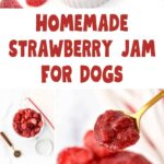 Homemade strawberry jam for dogs and the ingredients to make it.