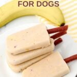Banana popsicles for dogs on a plate and a banana next to it.