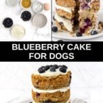 Blueberry cake for dogs ingredients and the layer cake with yogurt frosting.
