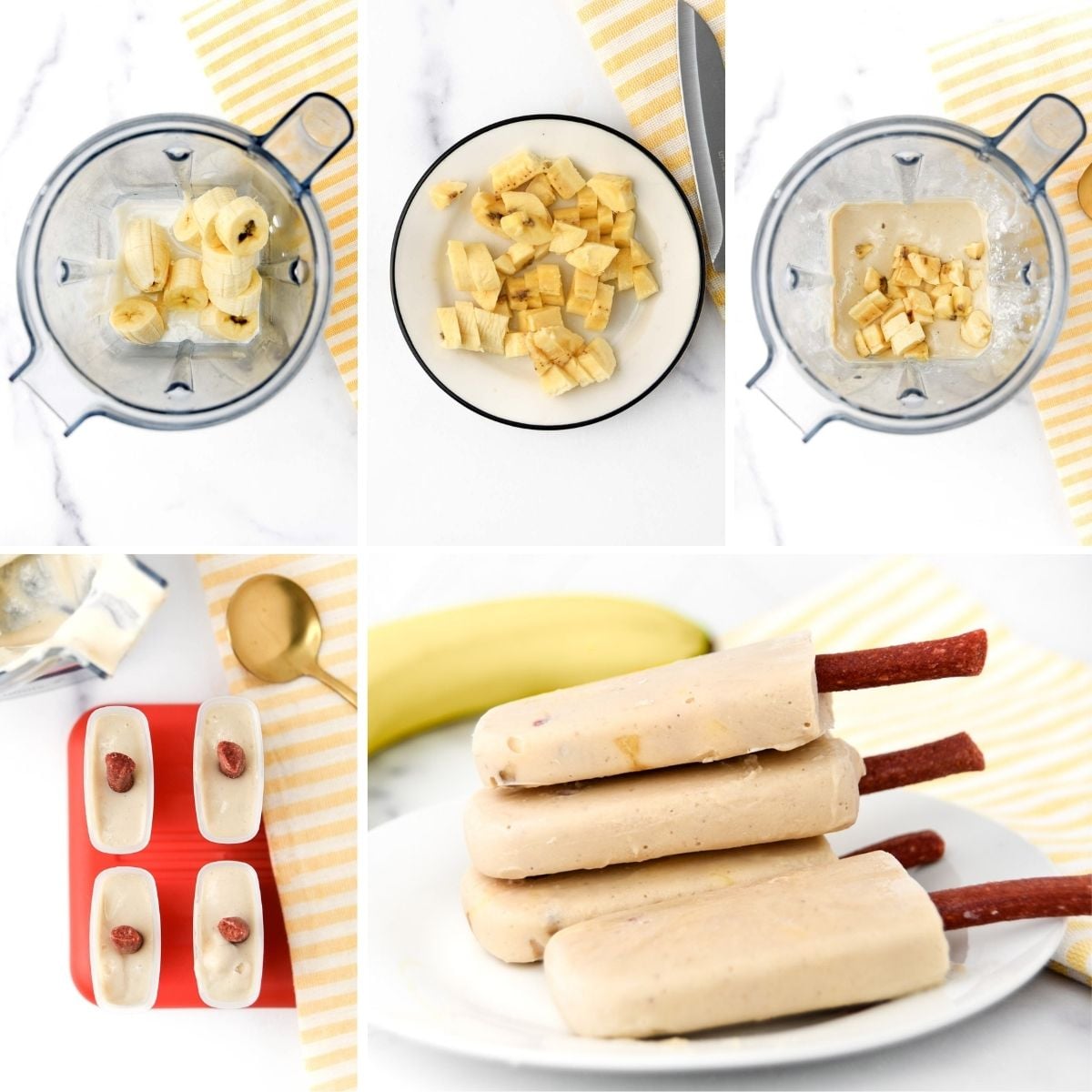 Making banana popsicles.