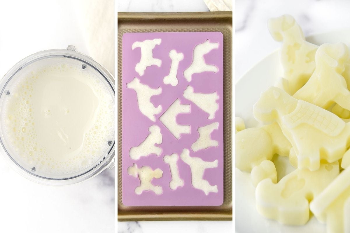 Making frozen goat milk and yogurt dog treats.