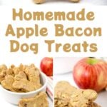 Homemade apple bacon dog treats and the ingredients to make them.