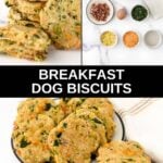 Homemade breakfast dog biscuits ingredients and the baked treats.