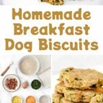 Homemade breakfast dog biscuits and the ingredients to make them.