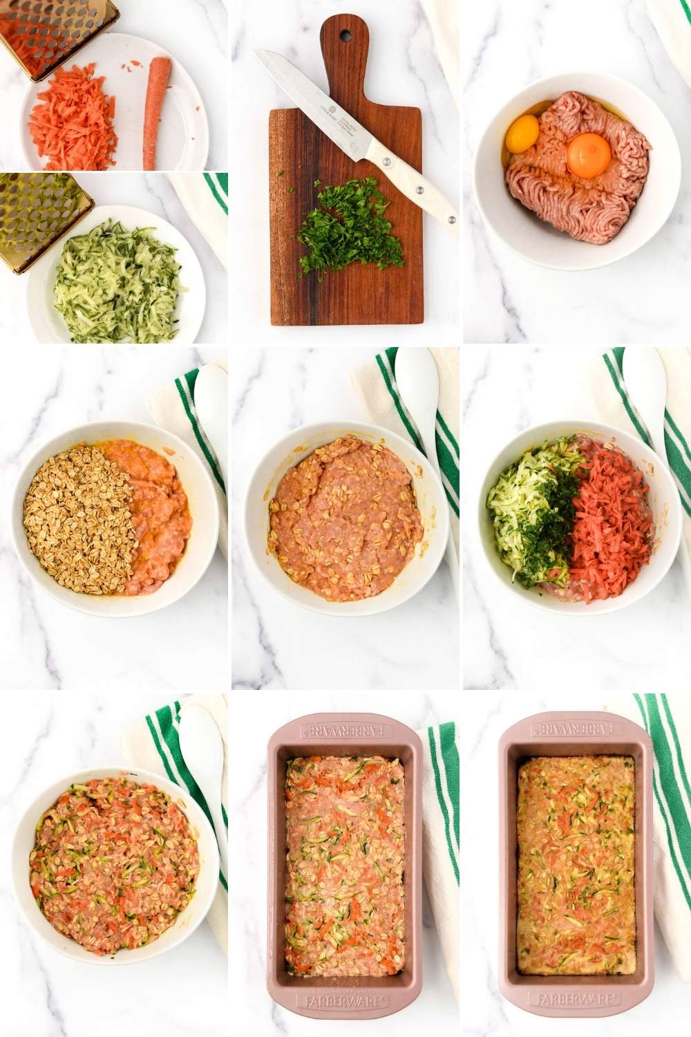 Making chicken meatloaf with vegetables and oats for dogs.