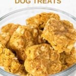 A bowl of paw-shaped homemade 3 ingredient dog treats.