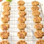 Homemade apple carrot dog treats on a wire cooling rack.