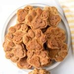 Homemade applesauce dog treats piled on a plate.