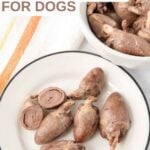 Cooked chicken hearts in a bowl and on a plate.