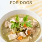 Homemade chicken soup for dogs in a bowl.